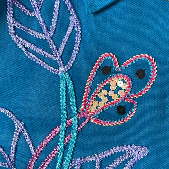 Alex Kim Floral & Applique Embroidered Jacket, PXL, deep turquoise, pink lining - Picture 5 of 12